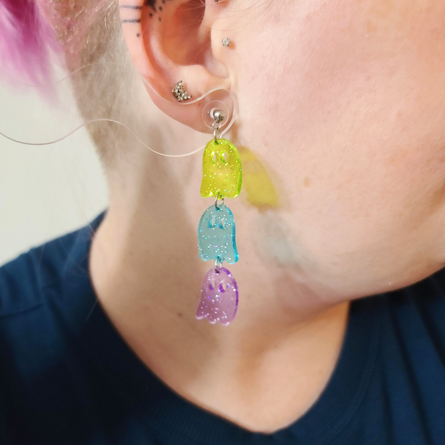 Glitter Rainbow Ghosts - Earrings - Laser Cut