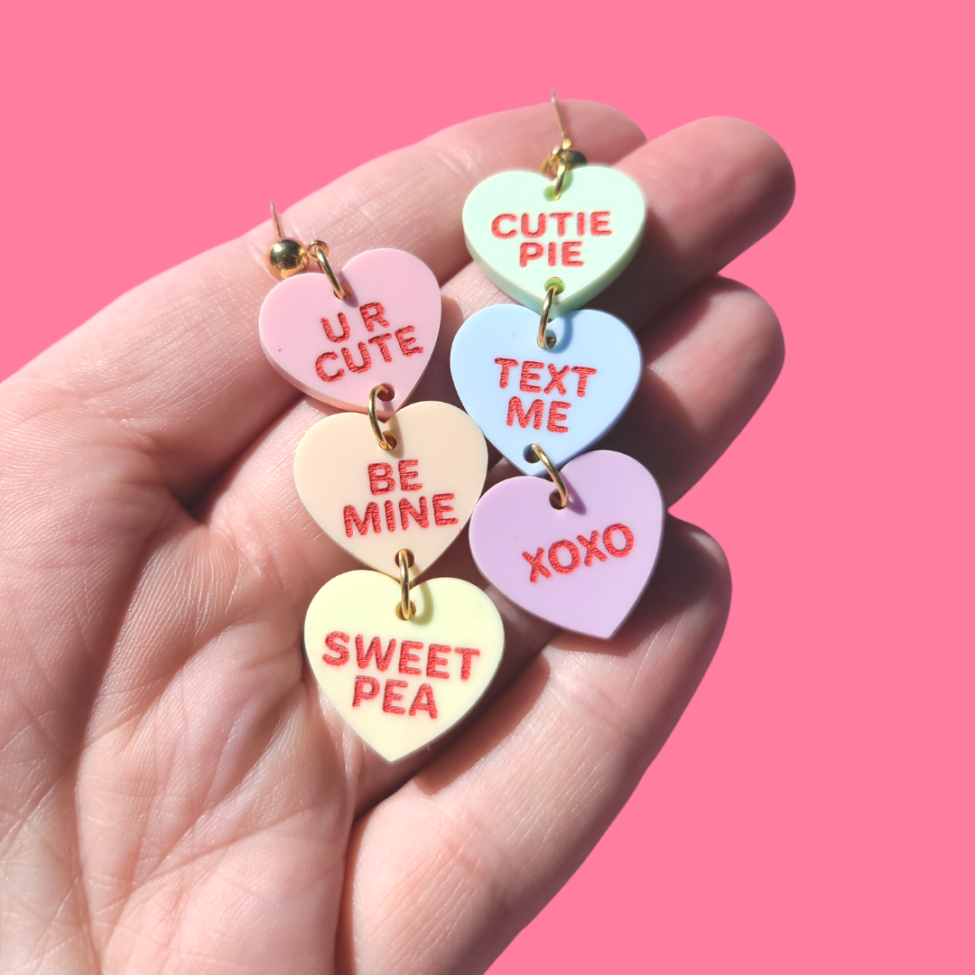 Conversation Heart Trios - Sweet - Valentine's Day Earrings - Candy