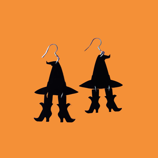 Witch Hat with Boots Black - Earrings - Laser Cut