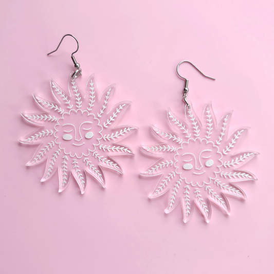 Folk Suns on Clear Acrylic - Earrings - Laser Cut