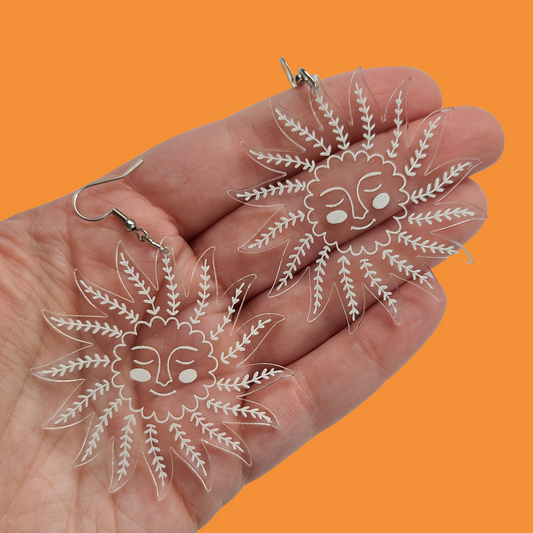 Folk Suns on Clear Acrylic - Earrings - Laser Cut