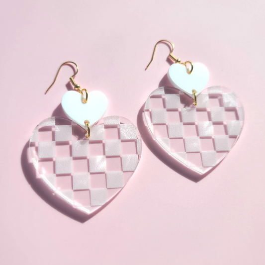 Checkered Hearts - Earrings - Laser Cut