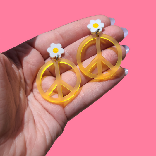 Peace Signs with Daisy Stud - Earrings - Laser Cut