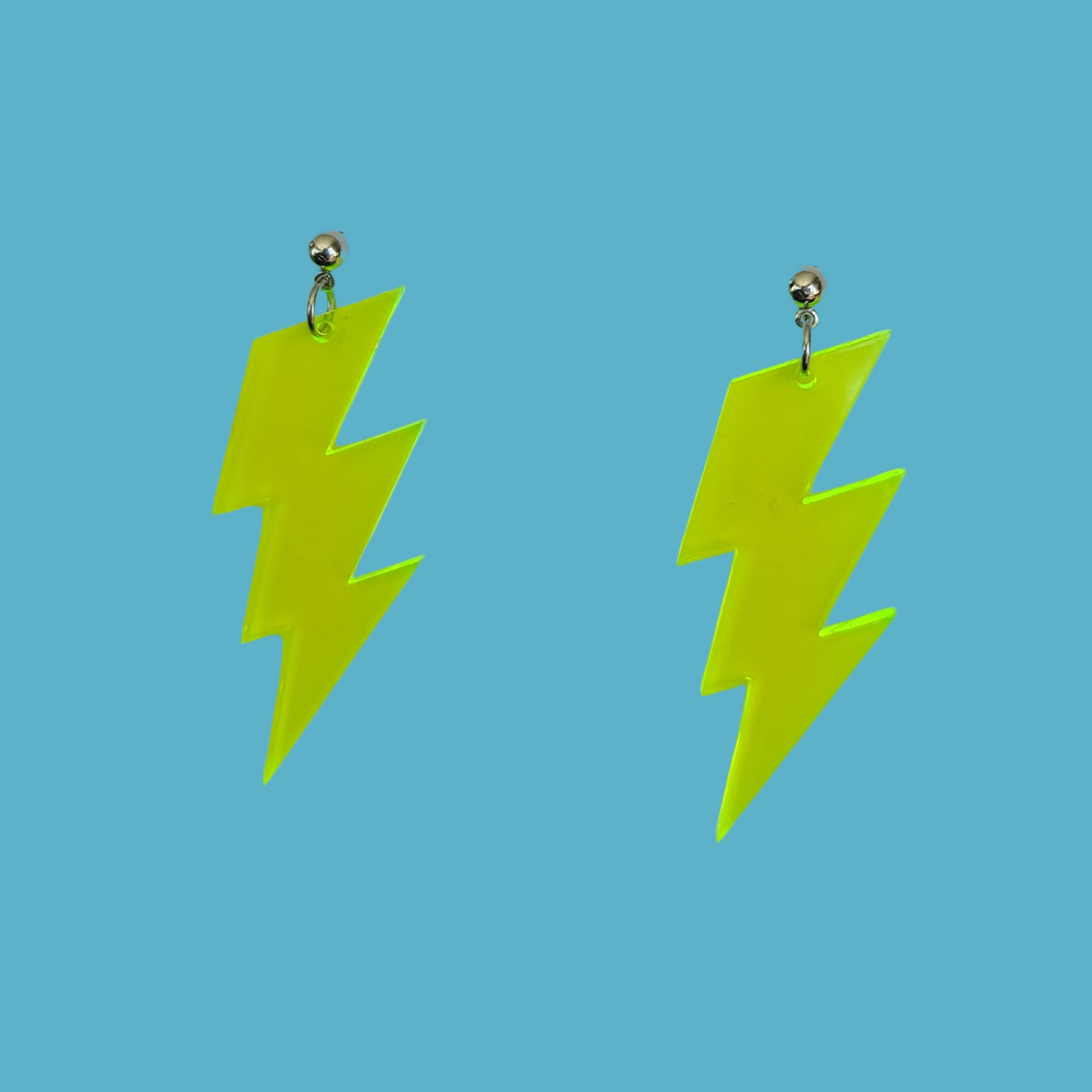 Lightning Bolts on Neon Green Acrylic - Earrings - Laser Cut