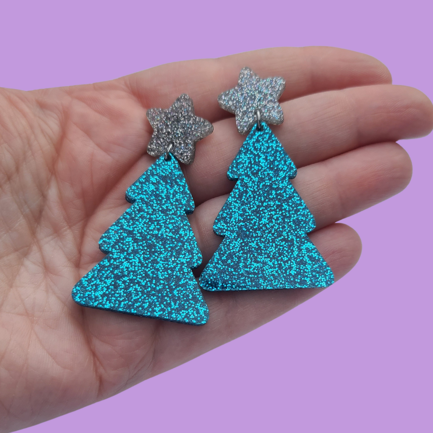 Christmas Trees - Blue and Silver Glitter - Christmas