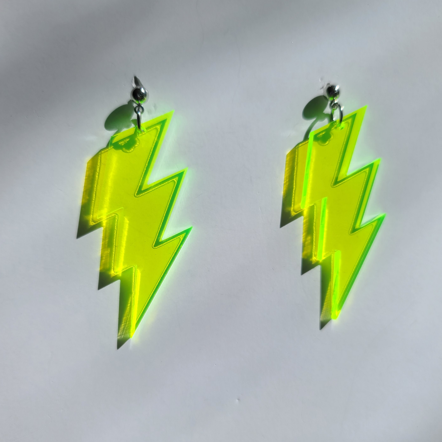 Lightning Bolts on Neon Green Acrylic - Earrings - Laser Cut