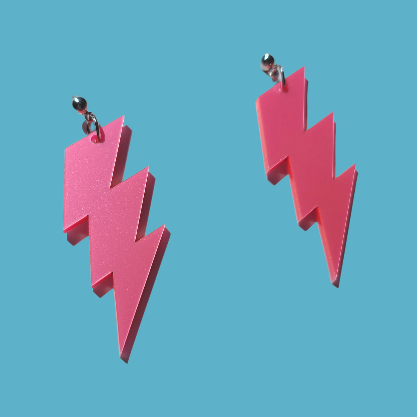 Metallic Pink Lightning Bolts - Laser Cut Earrings