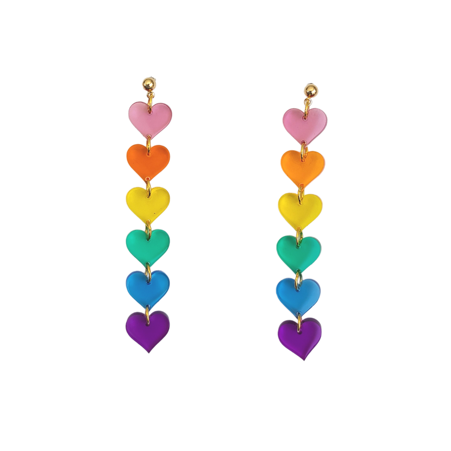 Rainbow Hearts with Translucent Acrylic - Pride - Earrings - Laser Cut