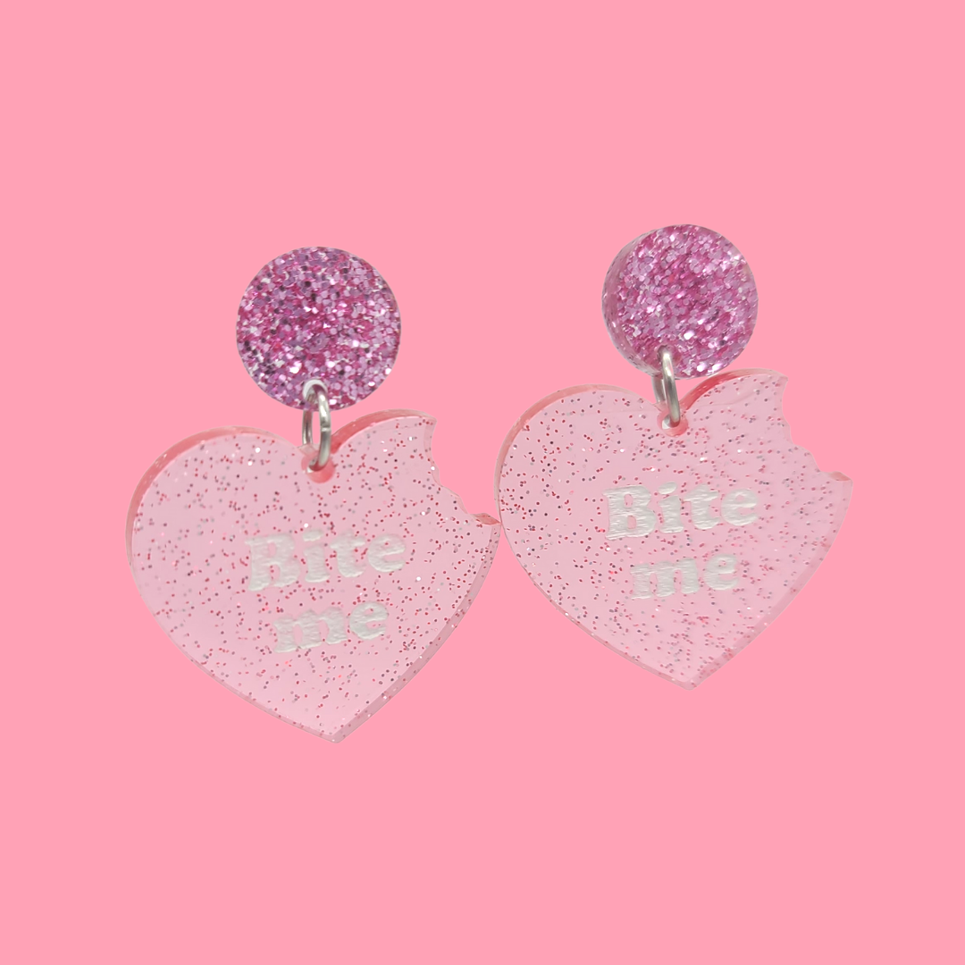 Bite Me Glitter Hearts - Valentine's Day Earrings