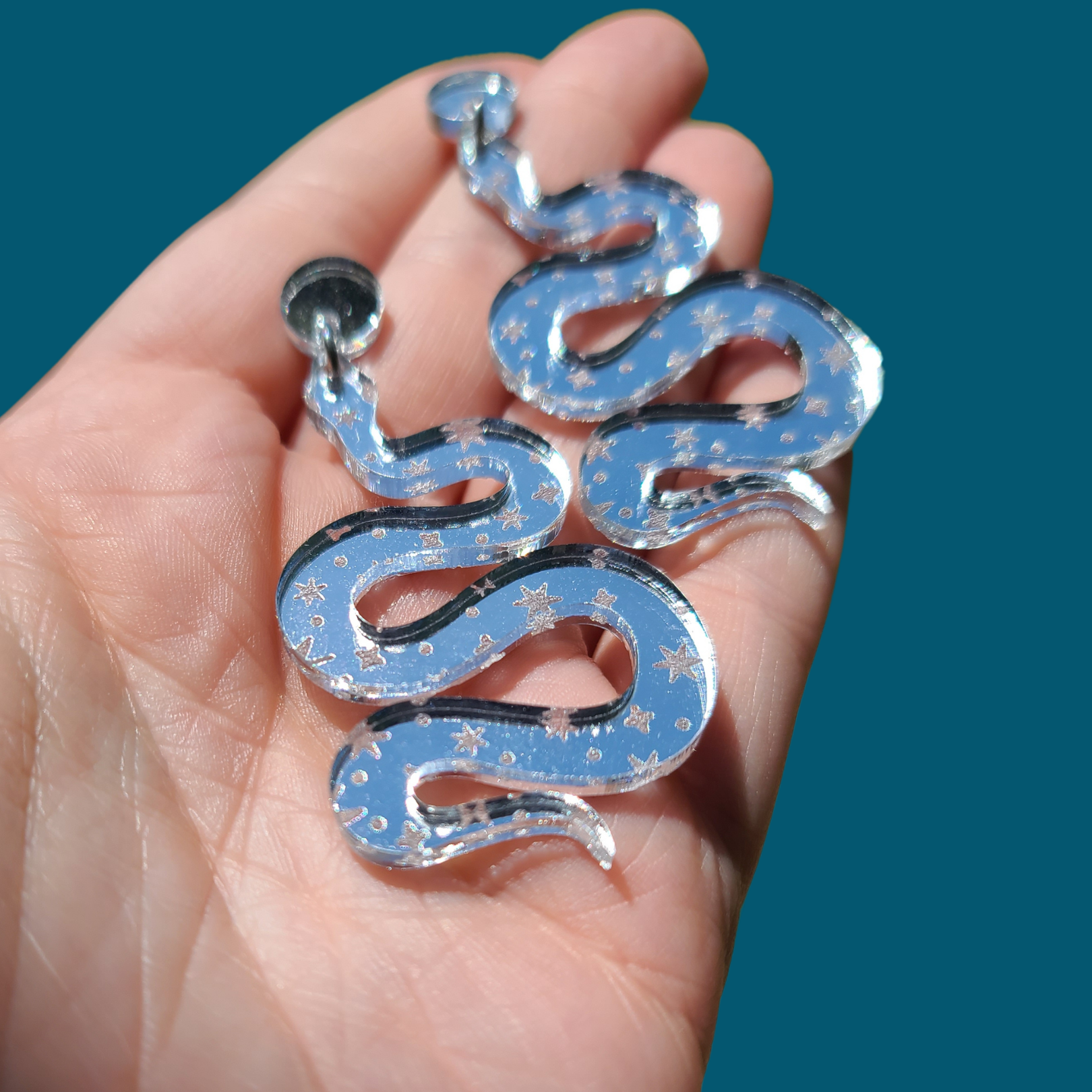 Celestial Snakes on Clear Acrylic - Earrings - Laser Cut – MiniKitty