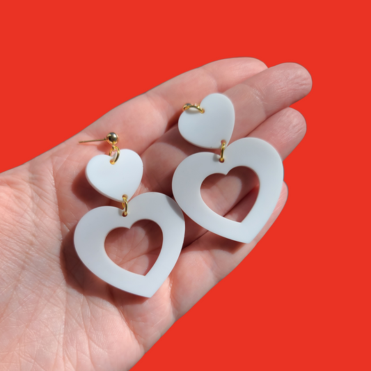 Double White Hearts - Earrings - Laser Cut