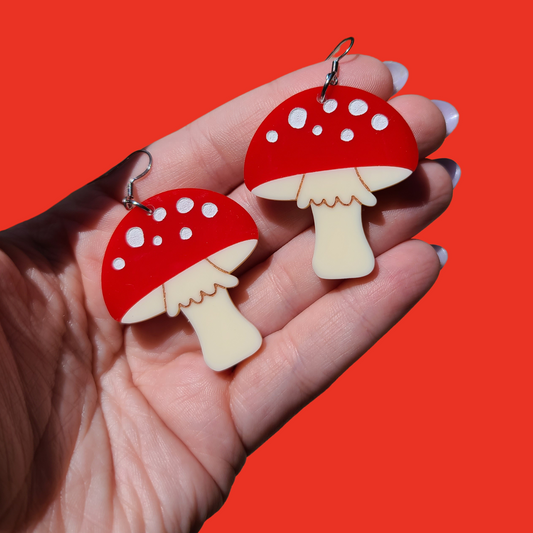 Red Capped Mushrooms - Laser Cut Earrings