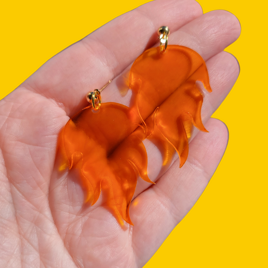 Flames on Translucent Orange - Earrings - Laser Cut