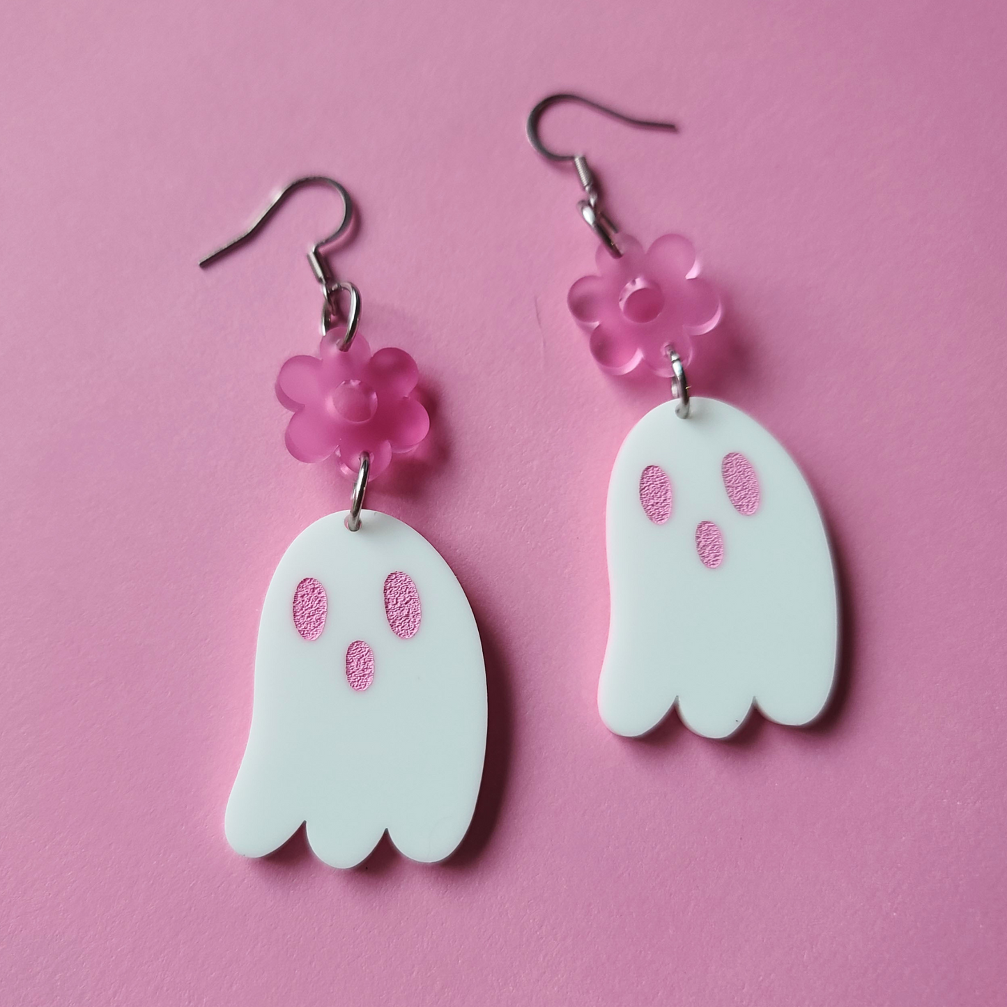 Pink Ghosties with Flower - Earrings - Laser Cut