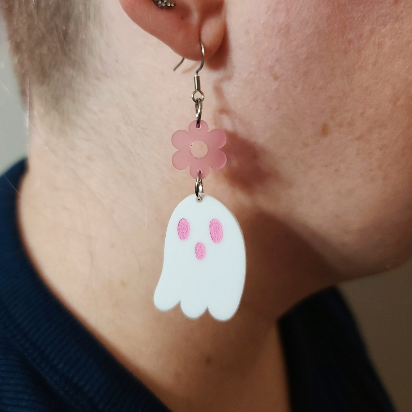 Yellow Ghosties with Flower - Earrings - Laser Cut