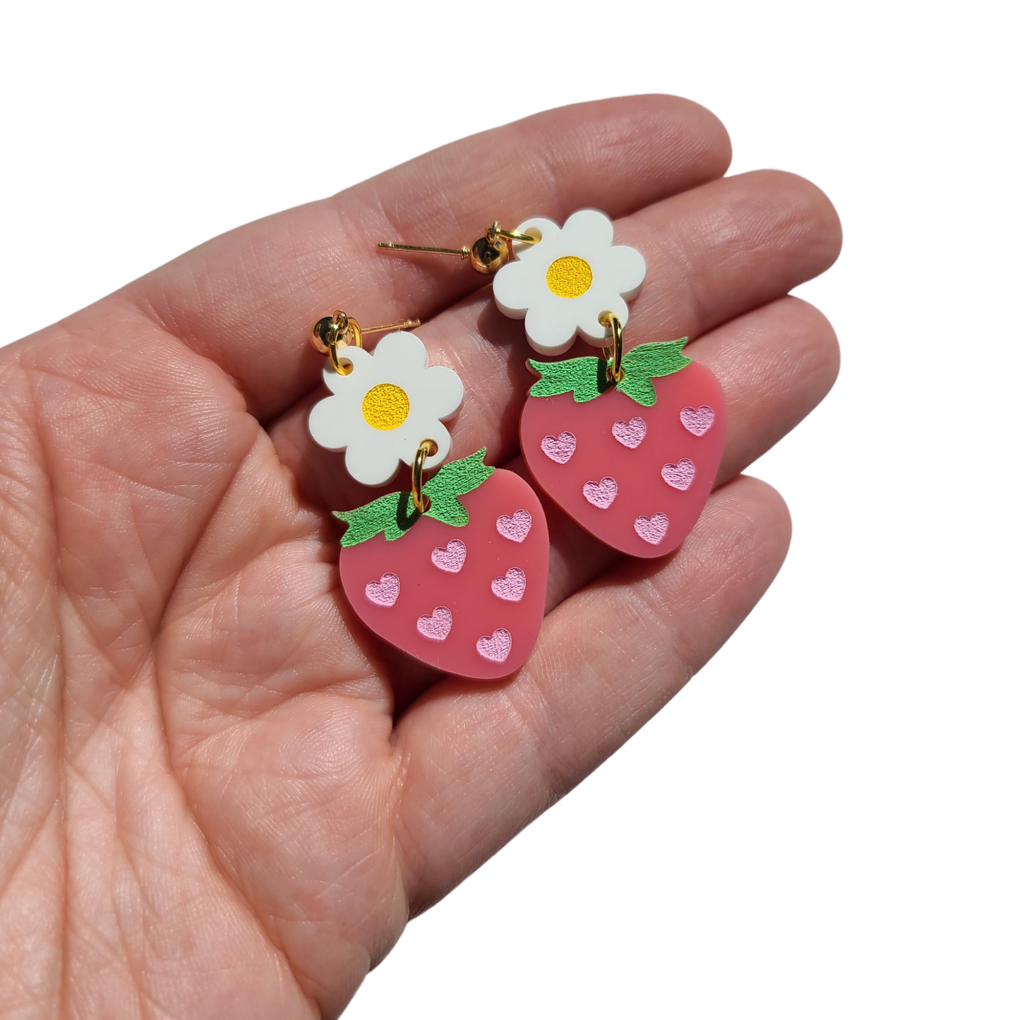 Strawberries with Daisies - Earrings - Laser Cut