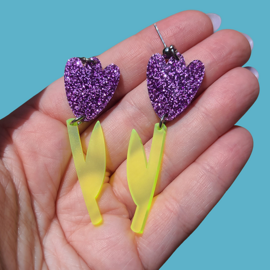 Glitter Purple Tulips - Laser Cut Earrings