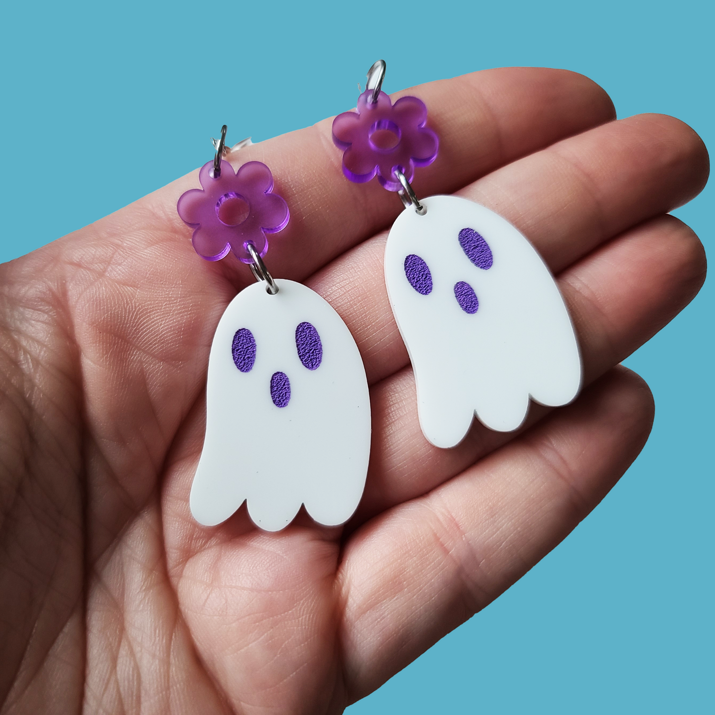 Purple Ghosties with Flower - Earrings - Laser Cut