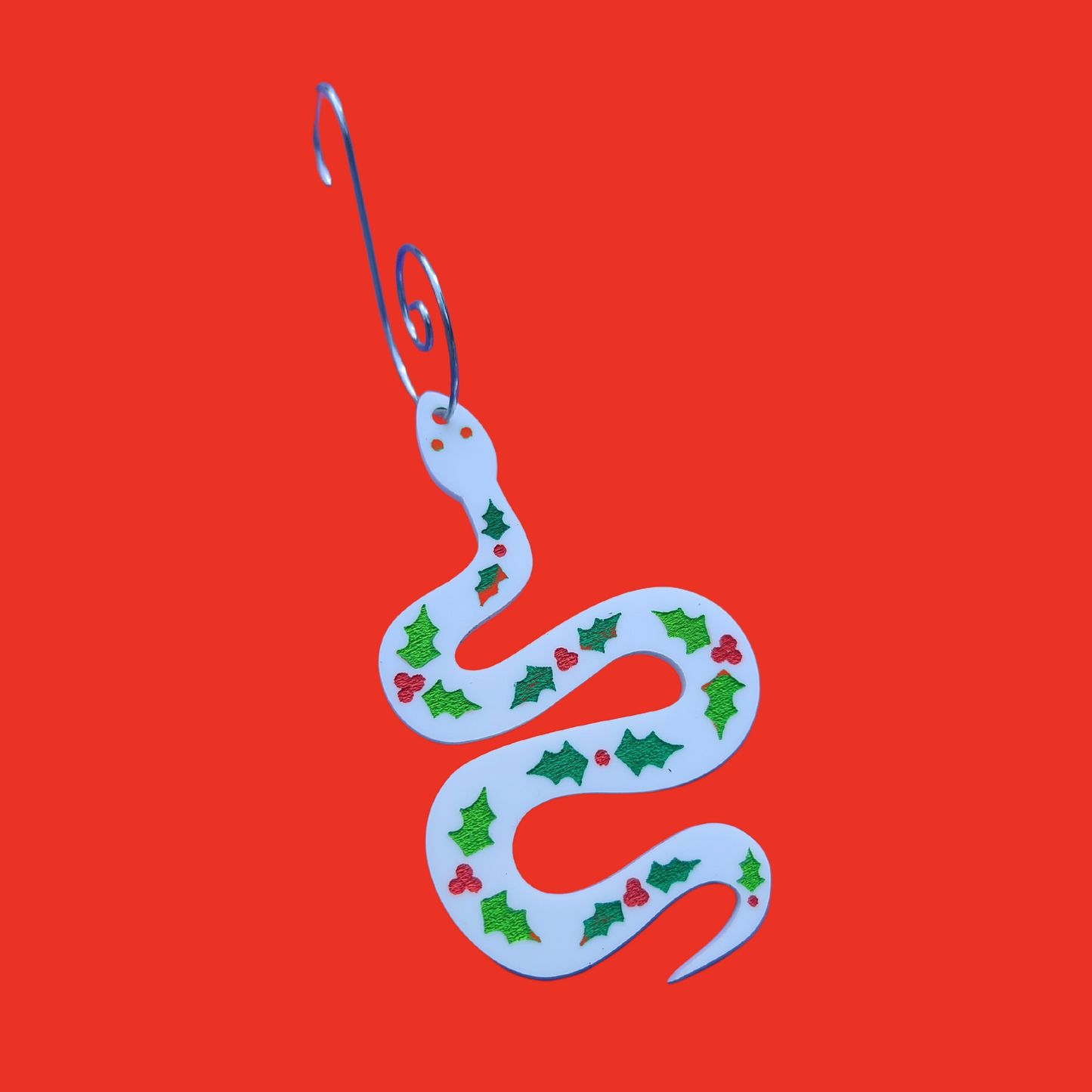 Christmas Snake with Holly Ornament