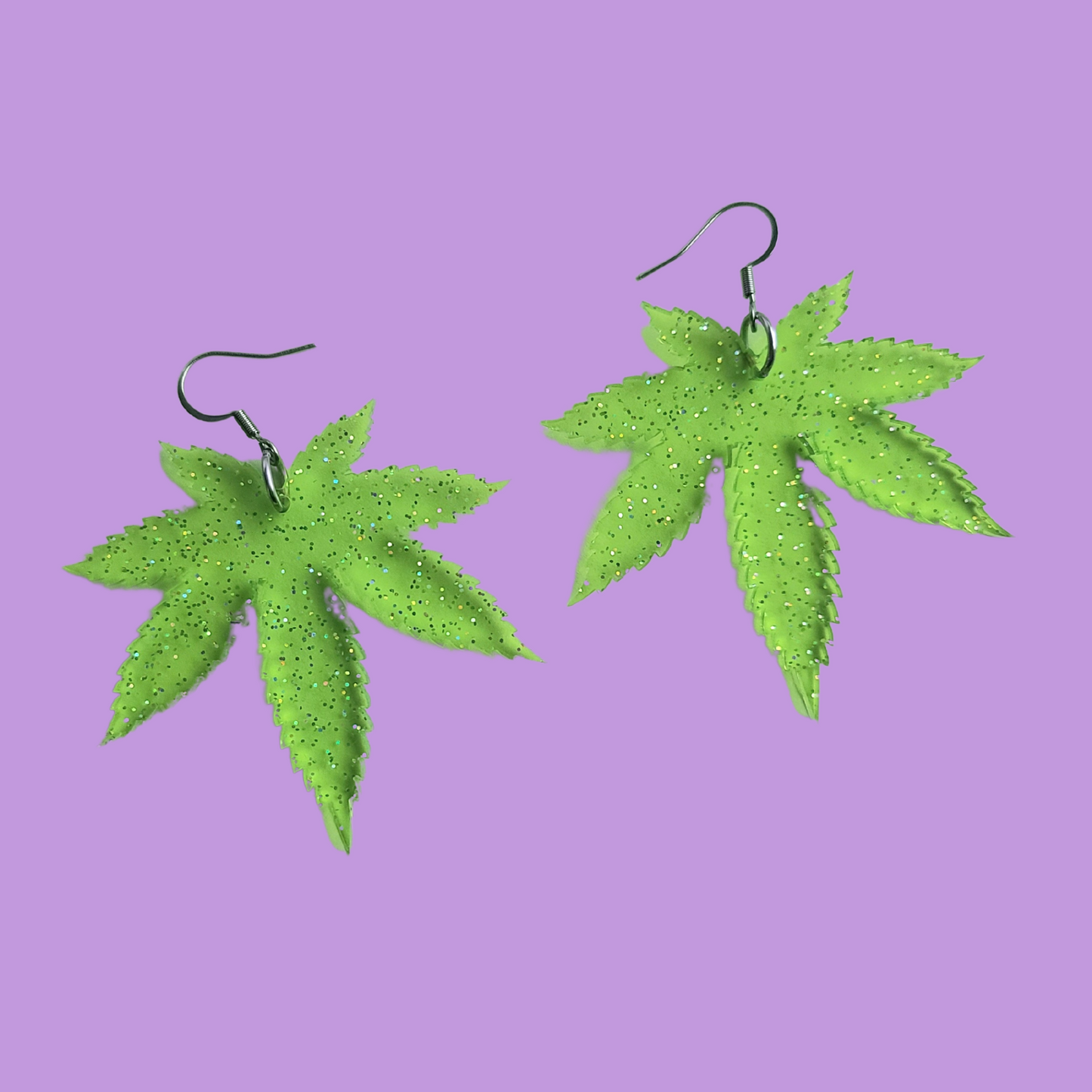 Weed Leaves on Jelly Glitter - Laser Cut Earrings - Green