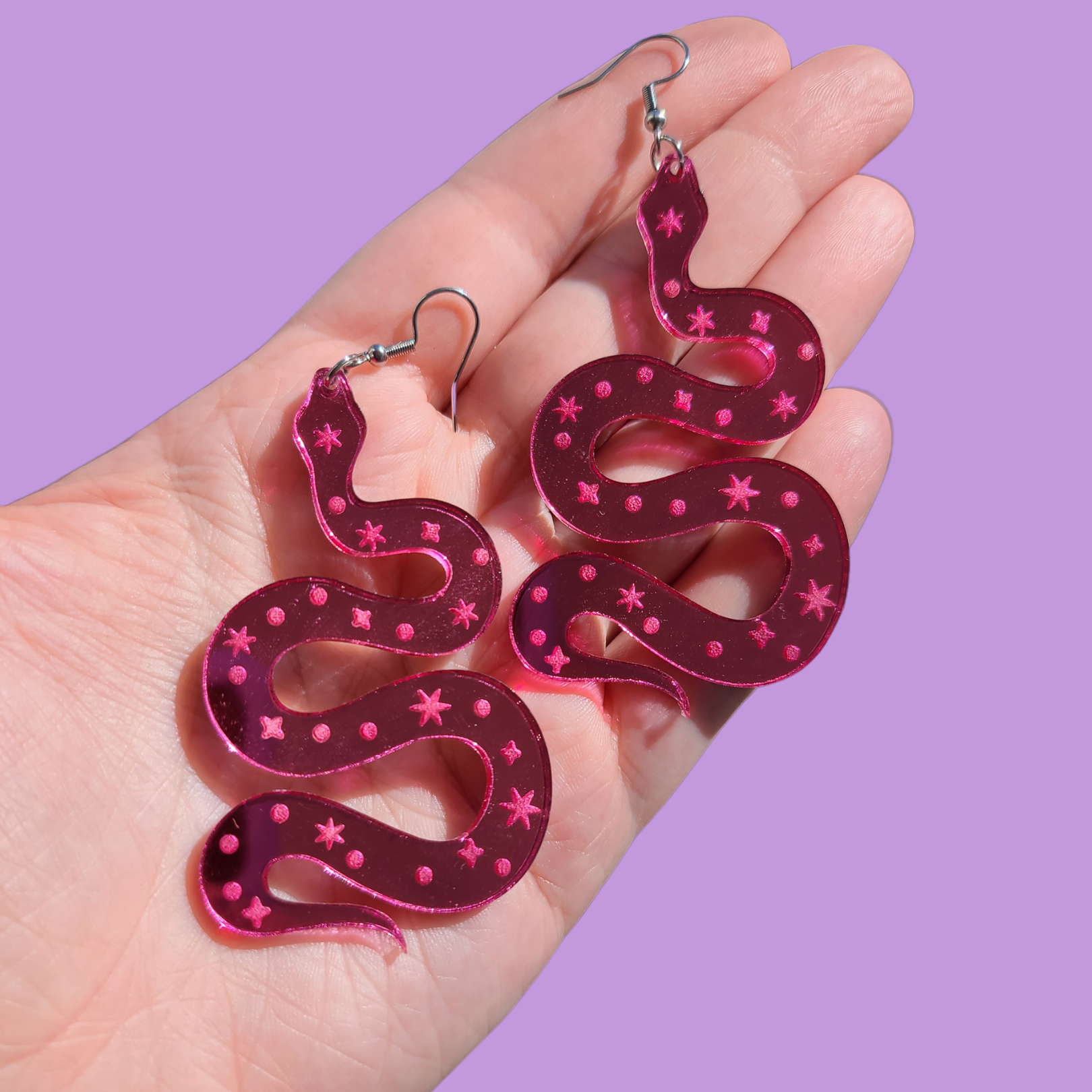 Celestial Snakes on Clear Acrylic - Earrings - Laser Cut – MiniKitty