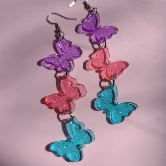 Triple Jelly Butterflies on Glitter Acrylic - Earrings - Laser Cut