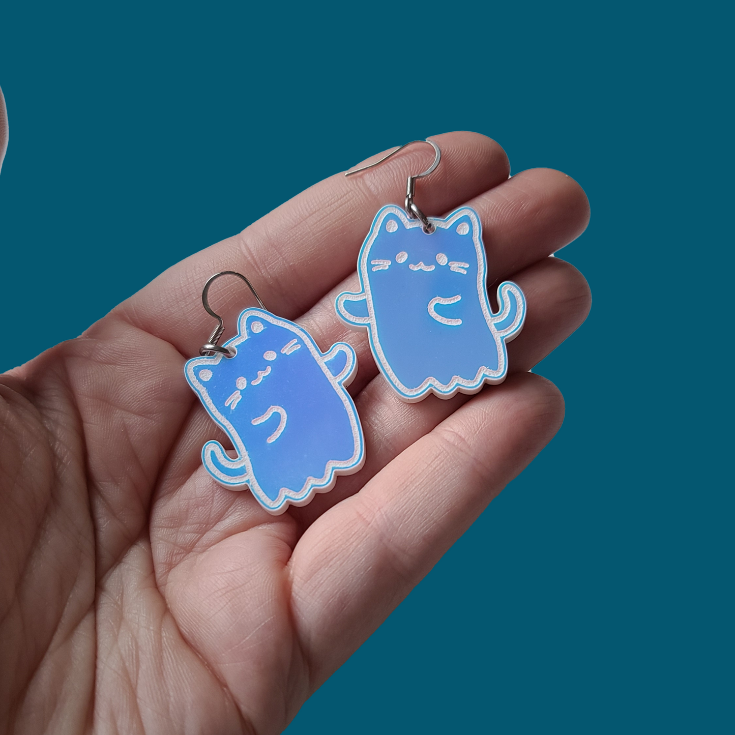 Cat Ghosties on Irridescent - Earrings - Laser Cut