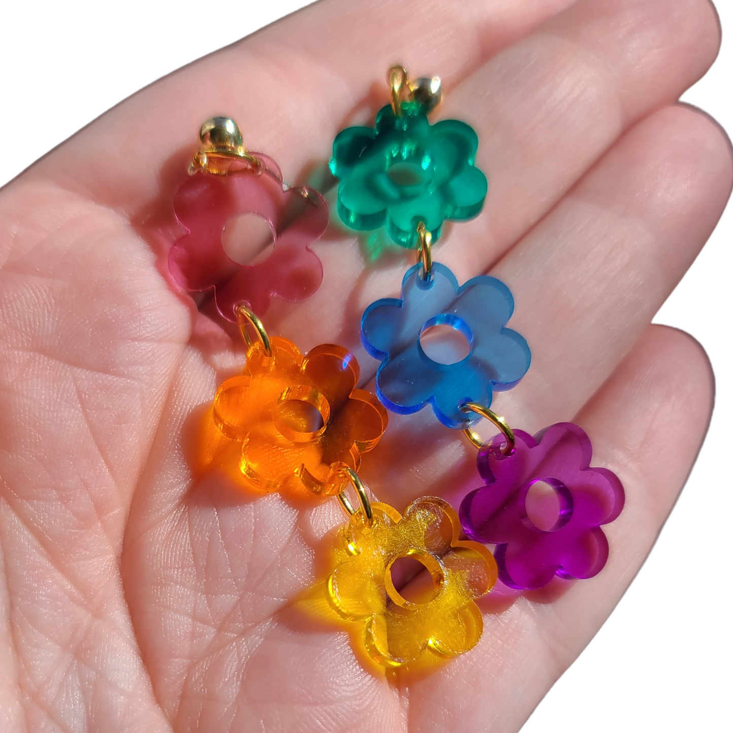 Triple Rainbow Flowers on Translucent Acrylic - Earrings - Laser Cut