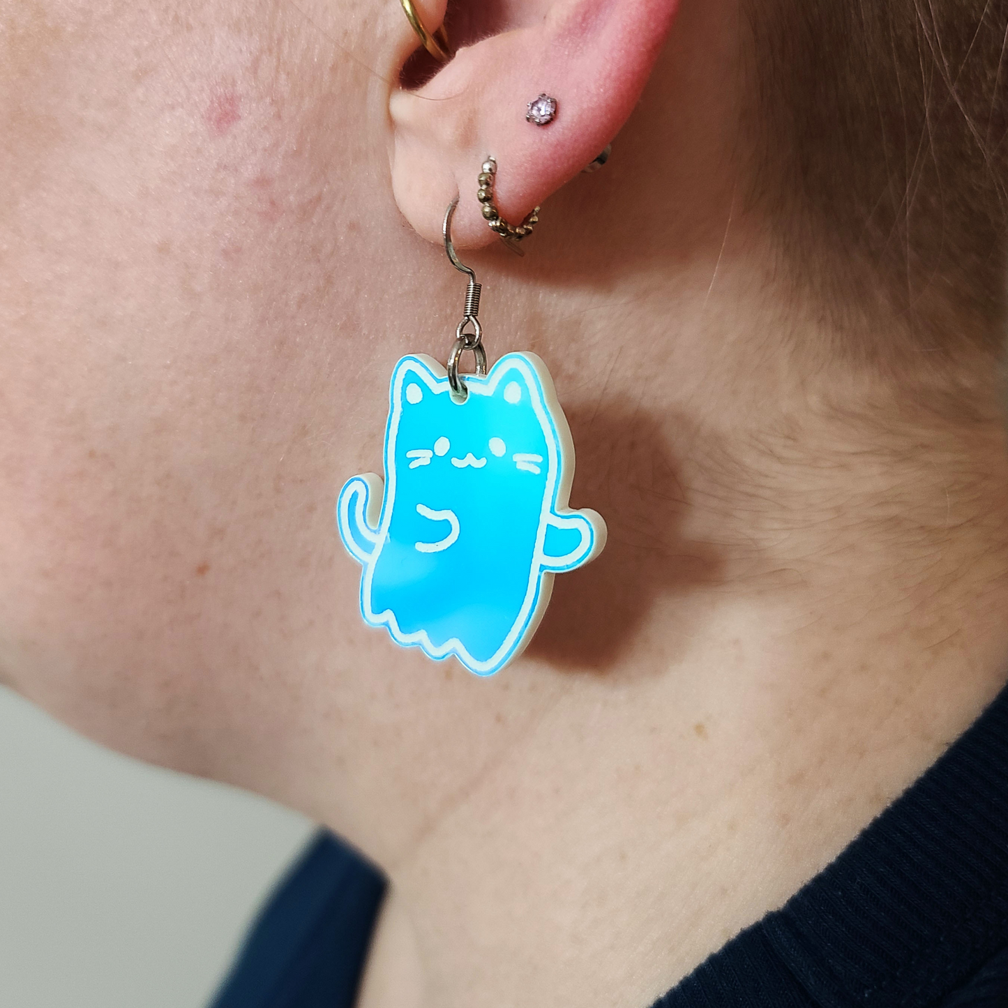 Cat Ghosties on Irridescent - Earrings - Laser Cut