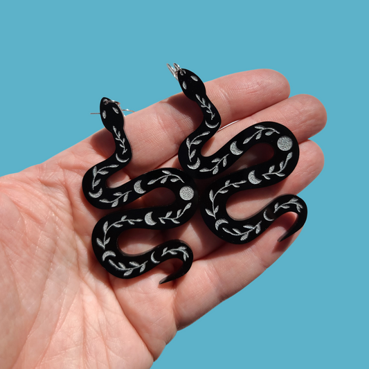 Celestial Snakes with Silver Details - Earrings - Laser Cut