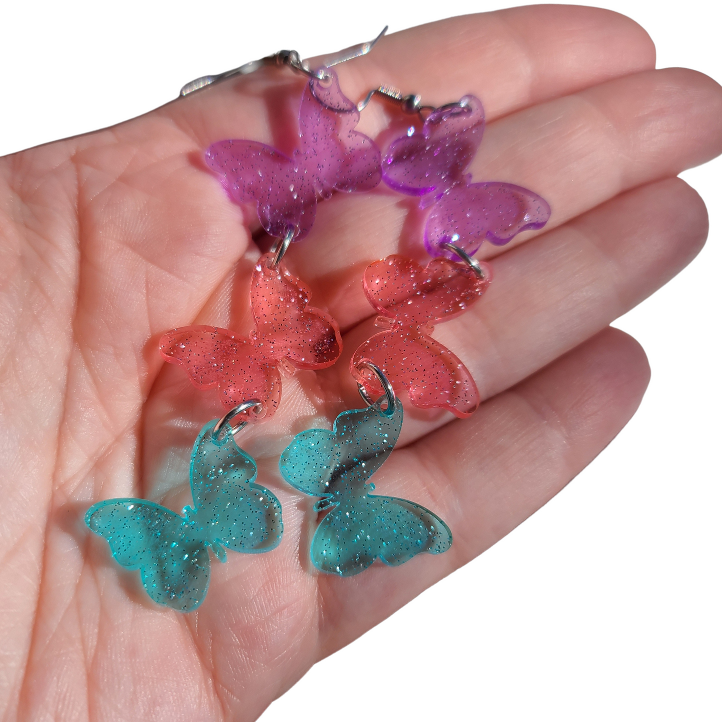 Triple Jelly Butterflies on Glitter Acrylic - Earrings - Laser Cut