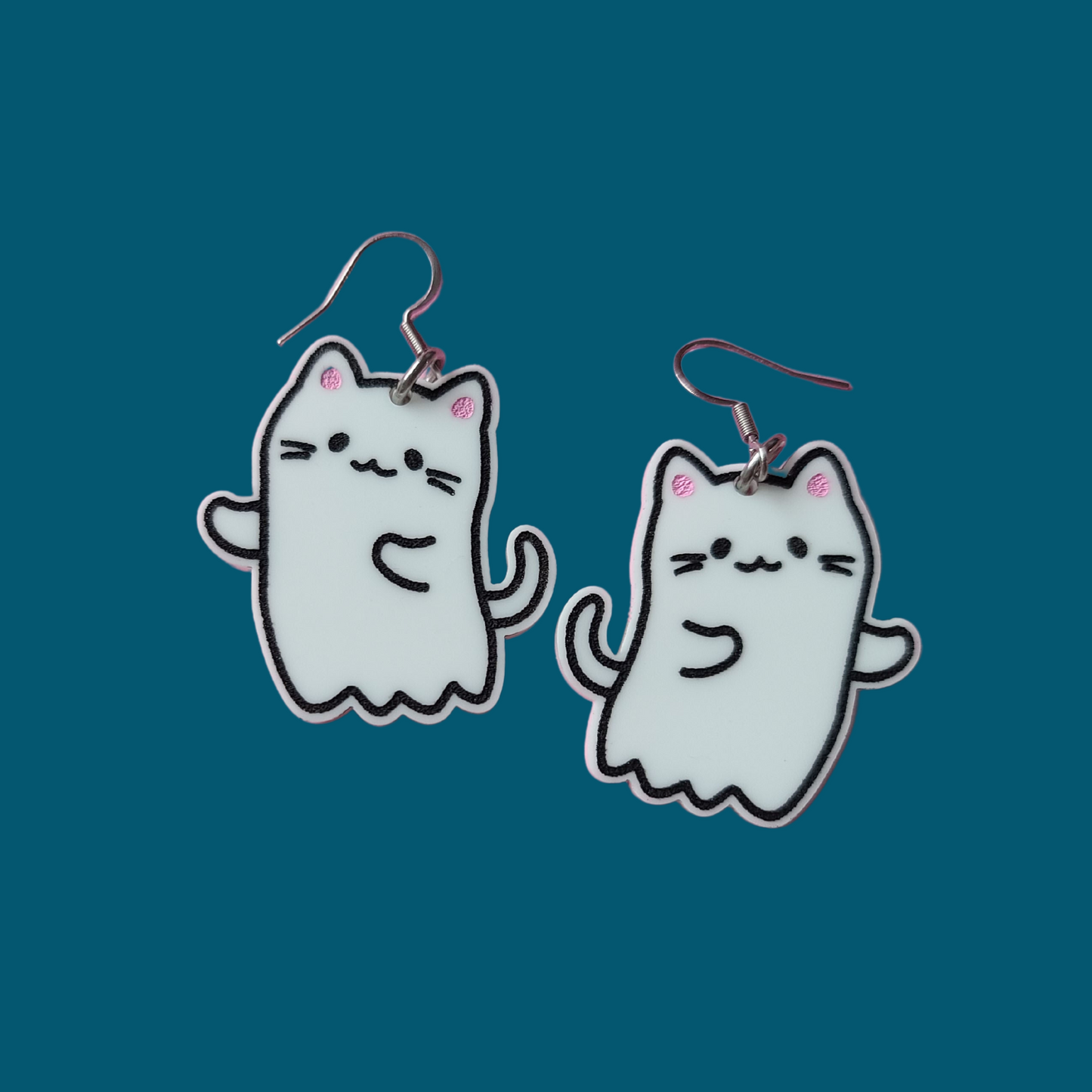 Cat Ghosties on White - Earrings - Laser Cut