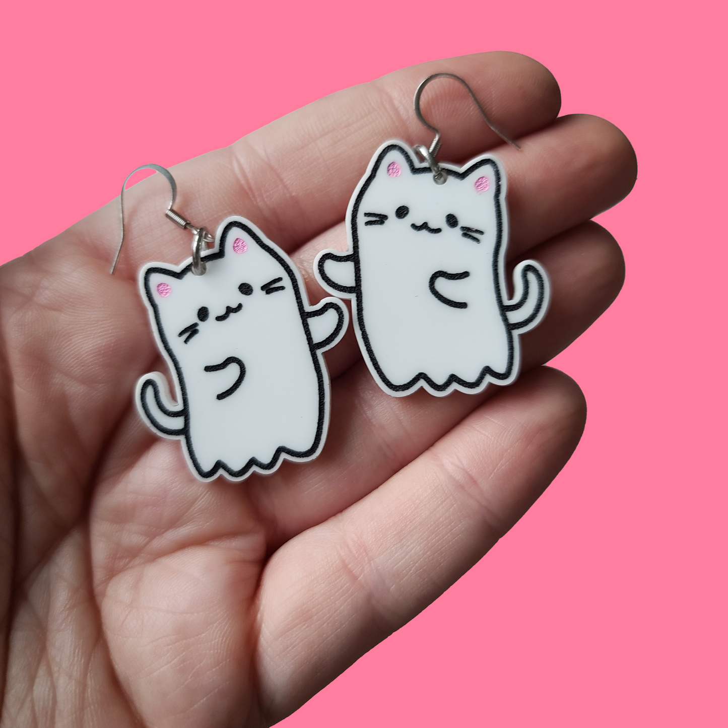 Cat Ghosties on White - Earrings - Laser Cut