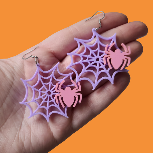 Pastel Lavender Spiderwebs - Earrings - Laser Cut