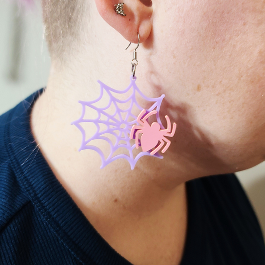Pastel Lavender Spiderwebs - Earrings - Laser Cut