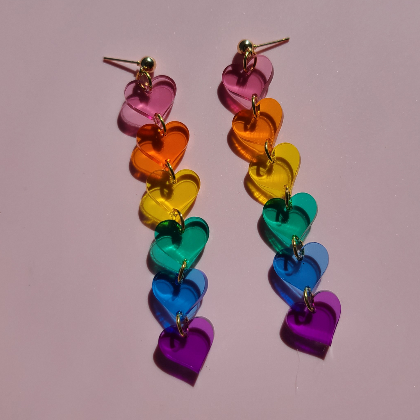 Rainbow Hearts with Translucent Acrylic - Pride - Earrings - Laser Cut