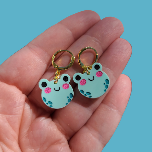 Small Cutie Frogs with Hoops - Earrings - Laser Cut