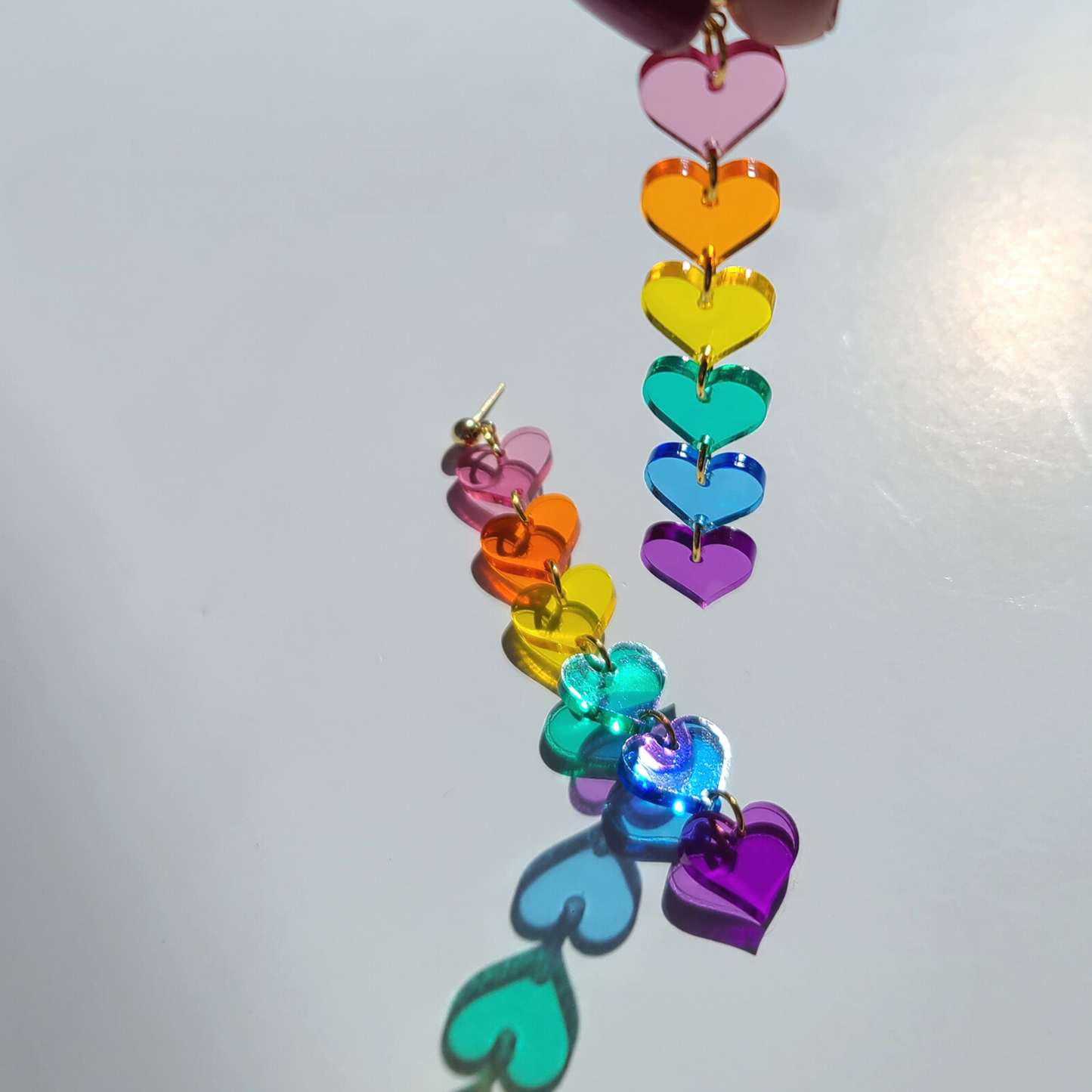 Rainbow Hearts with Translucent Acrylic - Pride - Earrings - Laser Cut