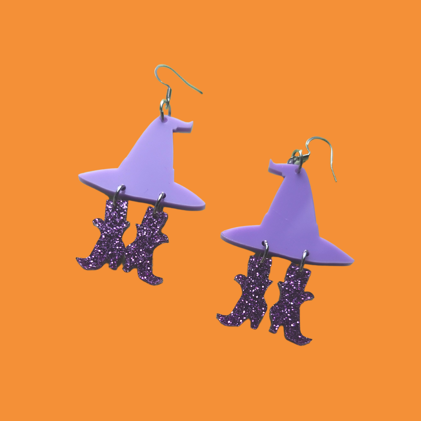 Purple Witch Hat and Boots - Earrings - Laser Cut