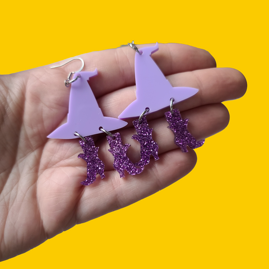 Purple Witch Hat and Boots - Earrings - Laser Cut