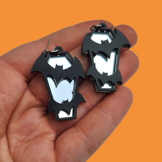 Bats on Coffin with mirror back - Earrings - Laser Cut
