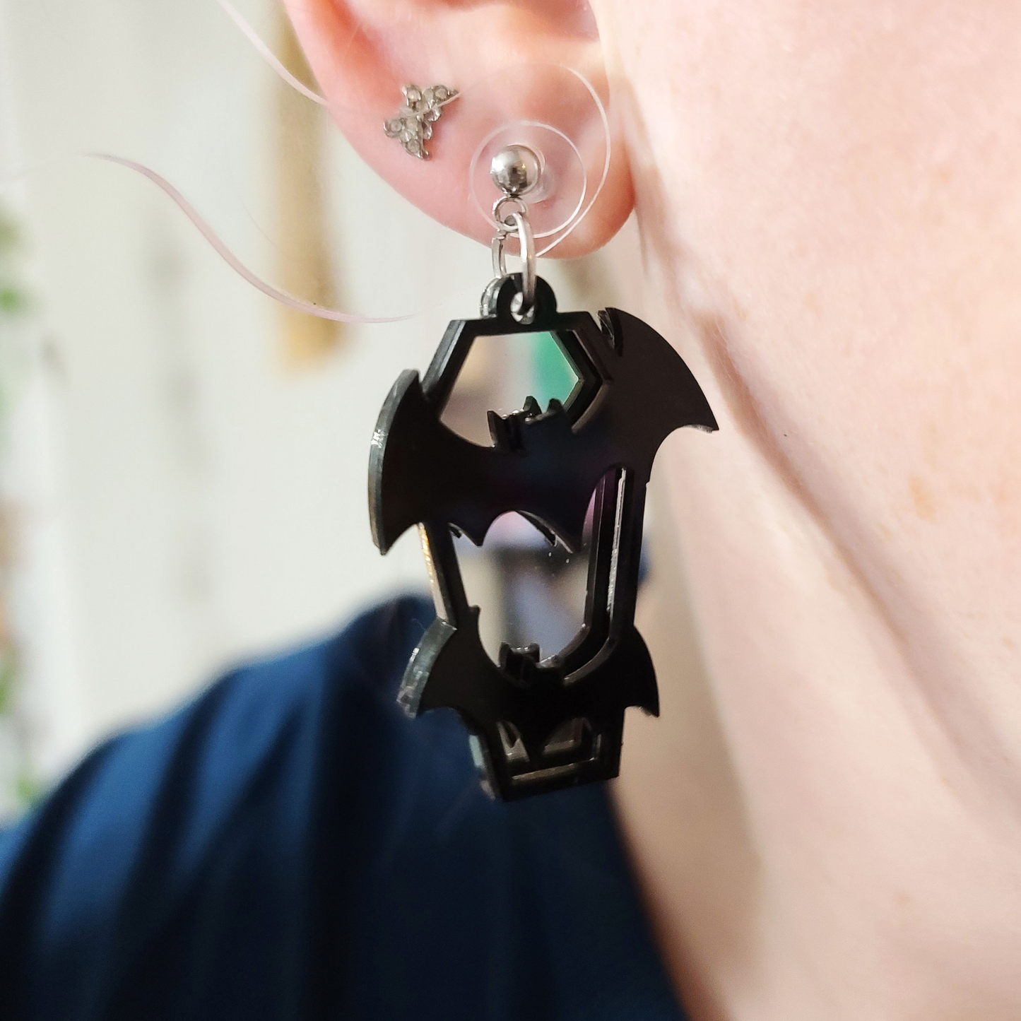 Bats on Coffin with mirror back - Earrings - Laser Cut