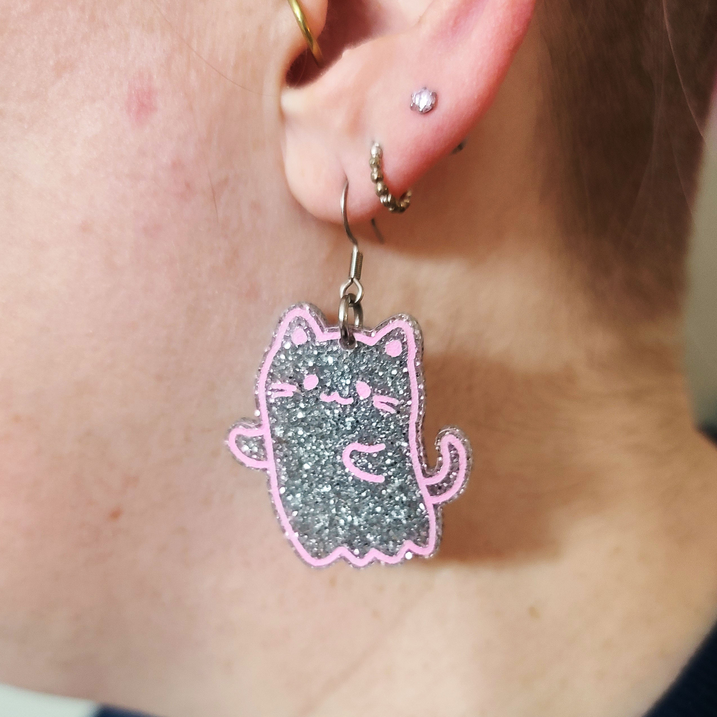 Glitter Cat Ghosties - Earrings - Laser Cut