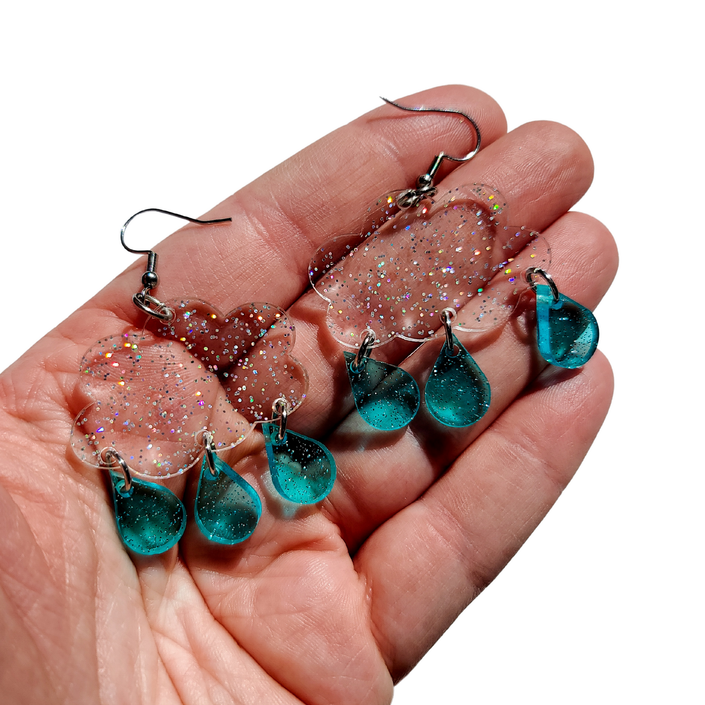 Jelly Glitter Clouds with Raindrops - Earrings - Laser Cut