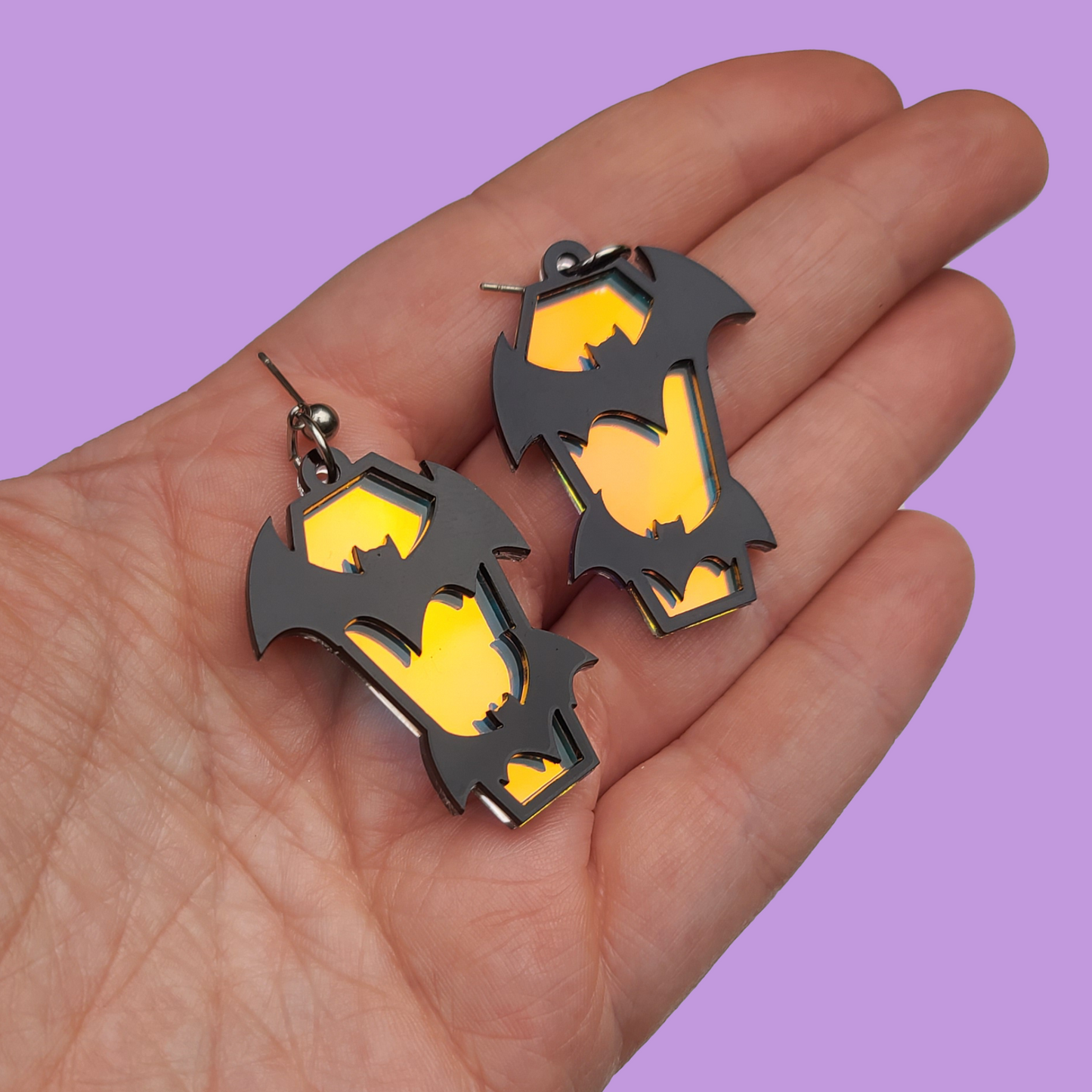 Bats on Coffin with irridescent back - Earrings - Laser Cut