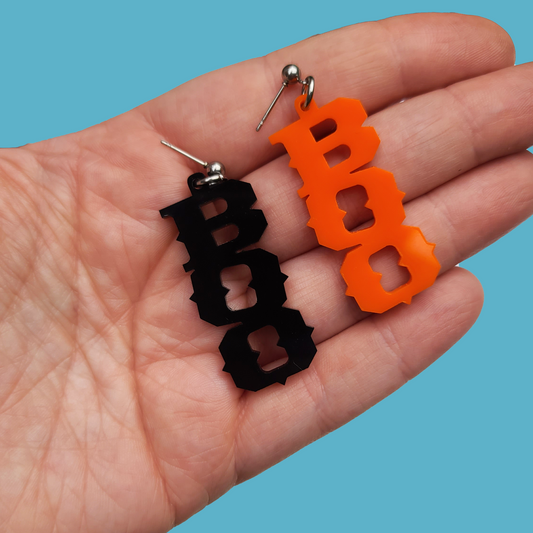 Orange and Black BOO - Earrings - Laser Cut