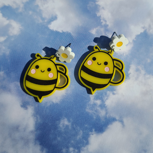 Spring Bees with Daisy Flower - Laser Cut Earrings