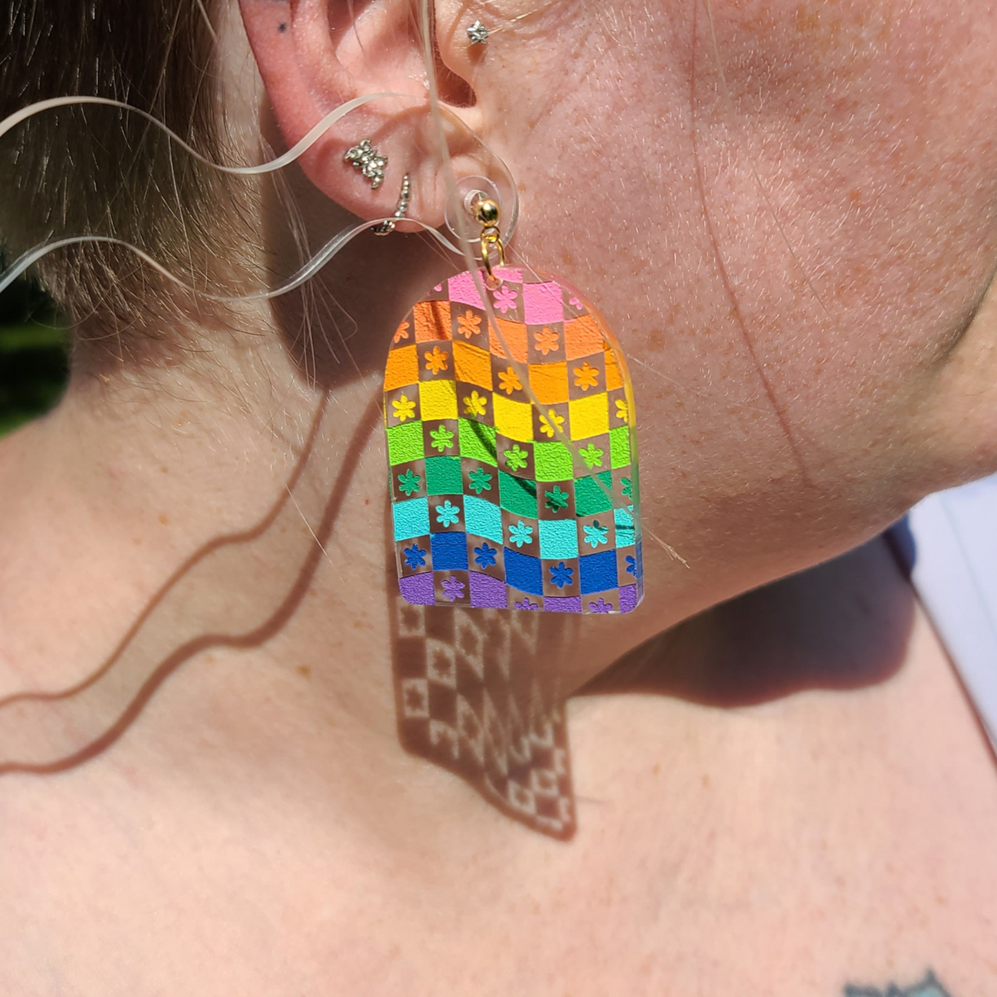 Wavy Checkered Rainbow Arches - Laser Cut Earrings