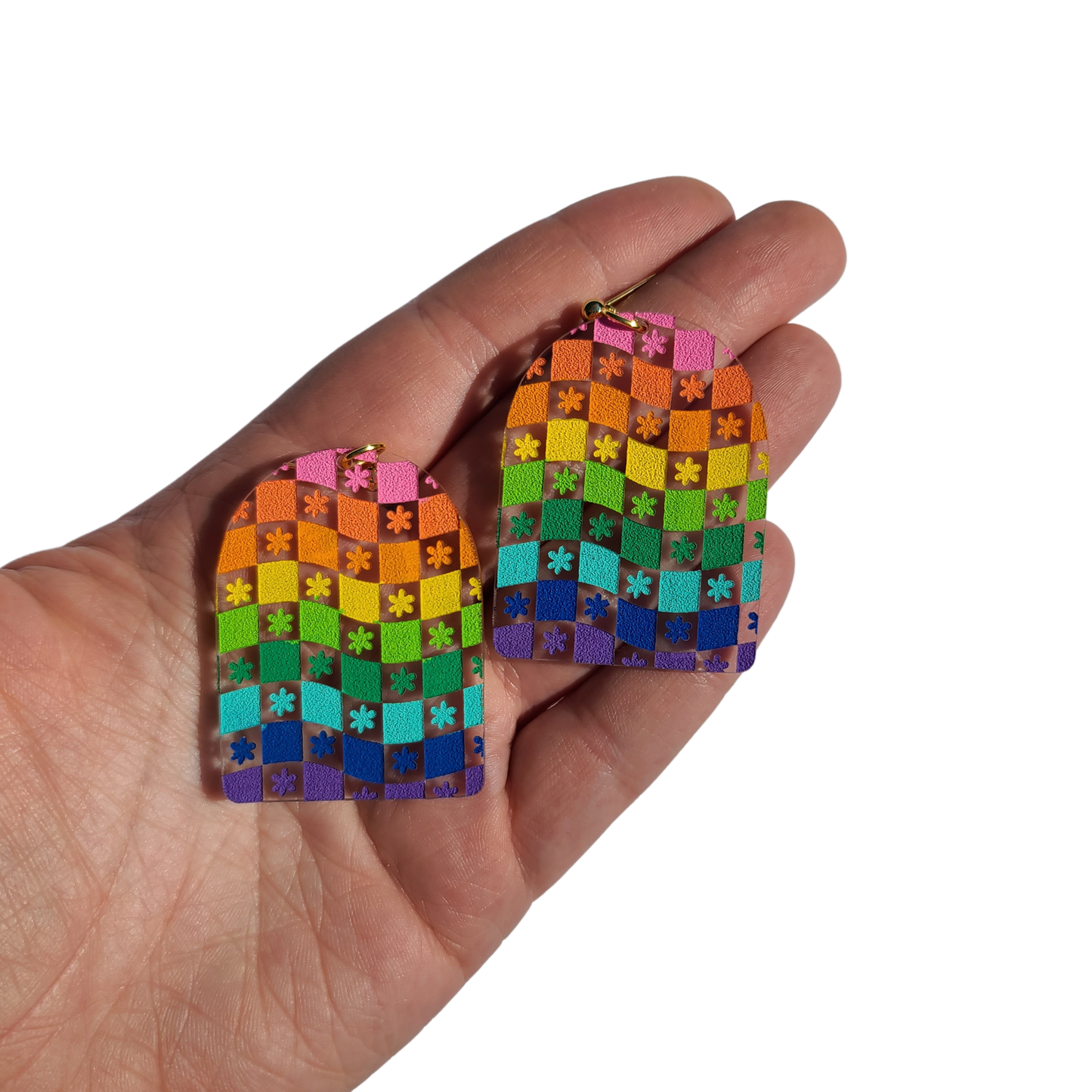 Wavy Checkered Rainbow Arches - Laser Cut Earrings