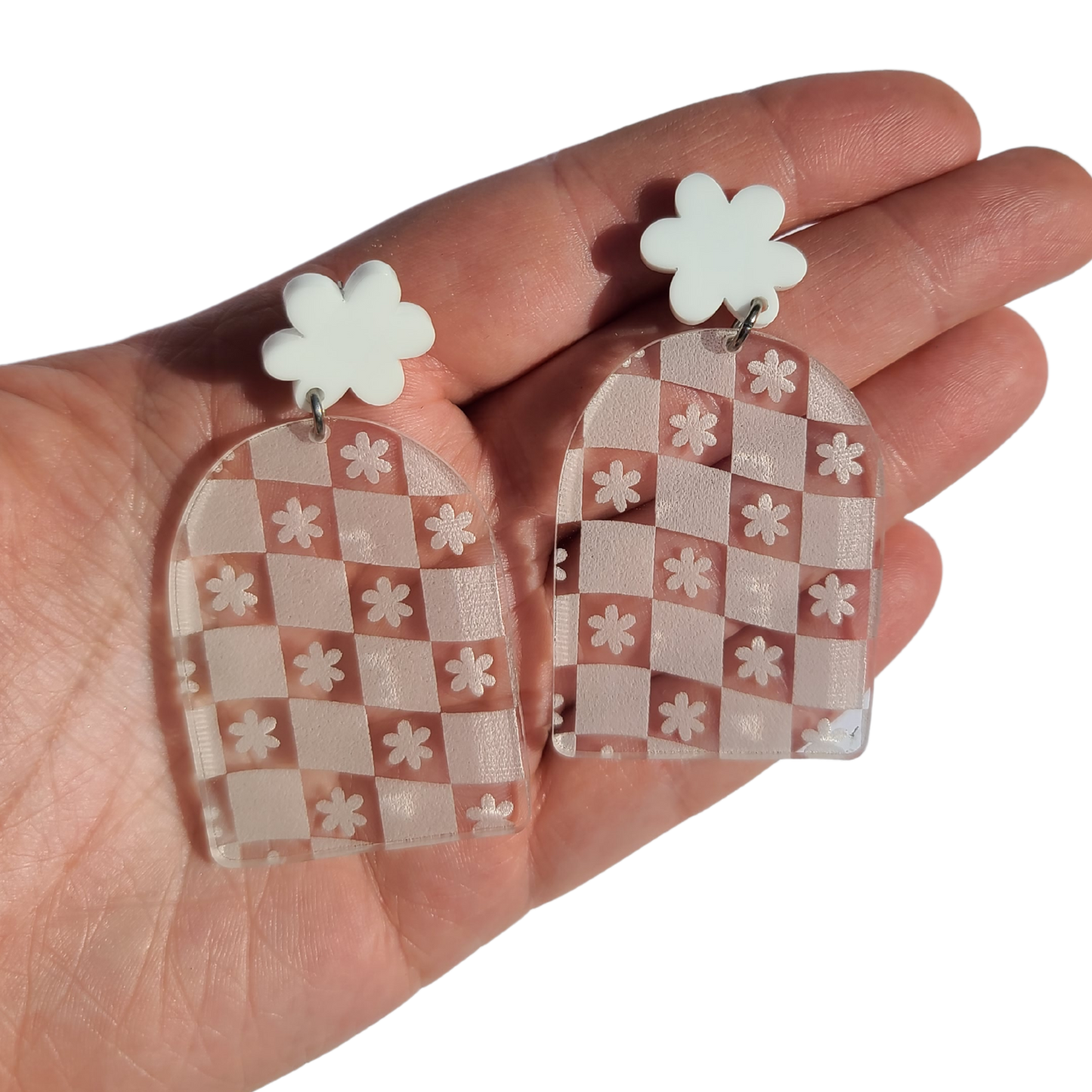 Clear Wavy Checkered Arches - Laser Cut Earrings
